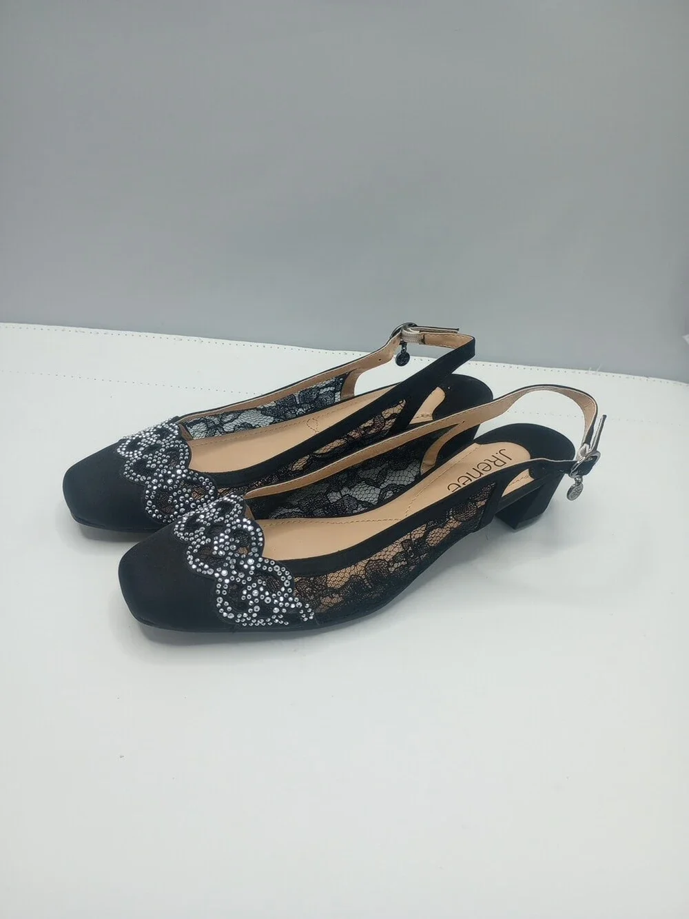 J. Renee Low Heel Slingback Pumps Faleece Black Size 6.5Ml
